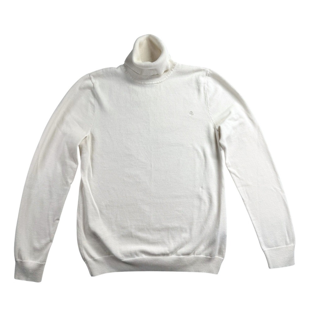 Lauren Ralph Lauren Womens Cream White Cotton Turtleneck Sweater Large LRL Logo